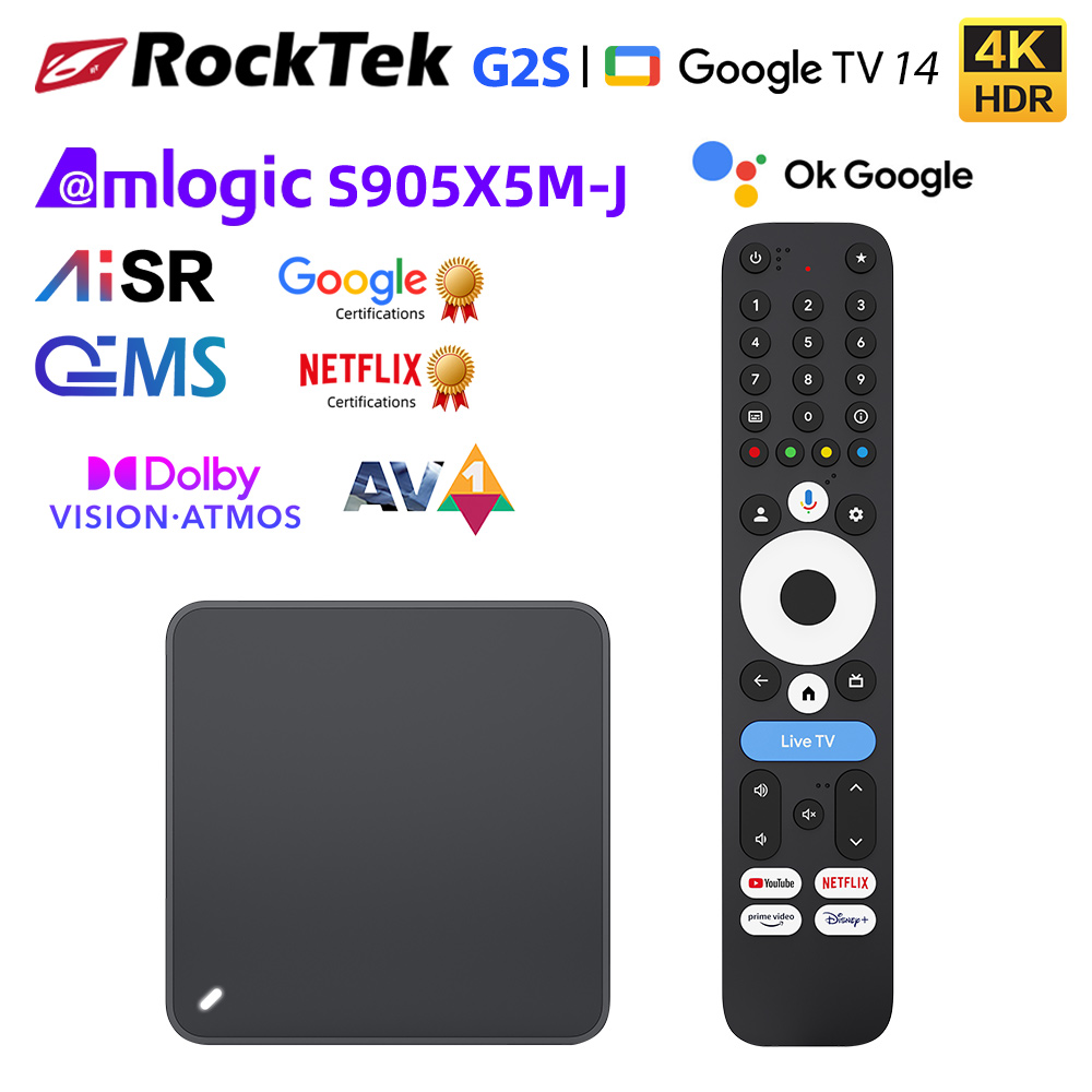 Home Cinema Dolby Atmos - RockTek G2S UHD Google TV Box