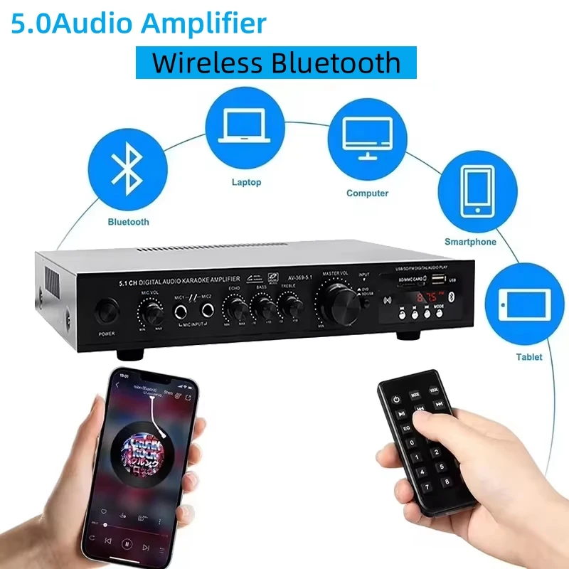 Home Cinema Receiver - AV-369BT Bluetooth 5.1 Głośnik z wzmacniaczem