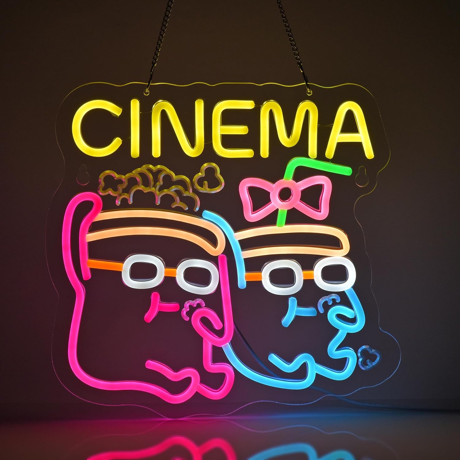 Home Cinema Wall Lights - Neonowy Znak LED Kino Popcorn Drink