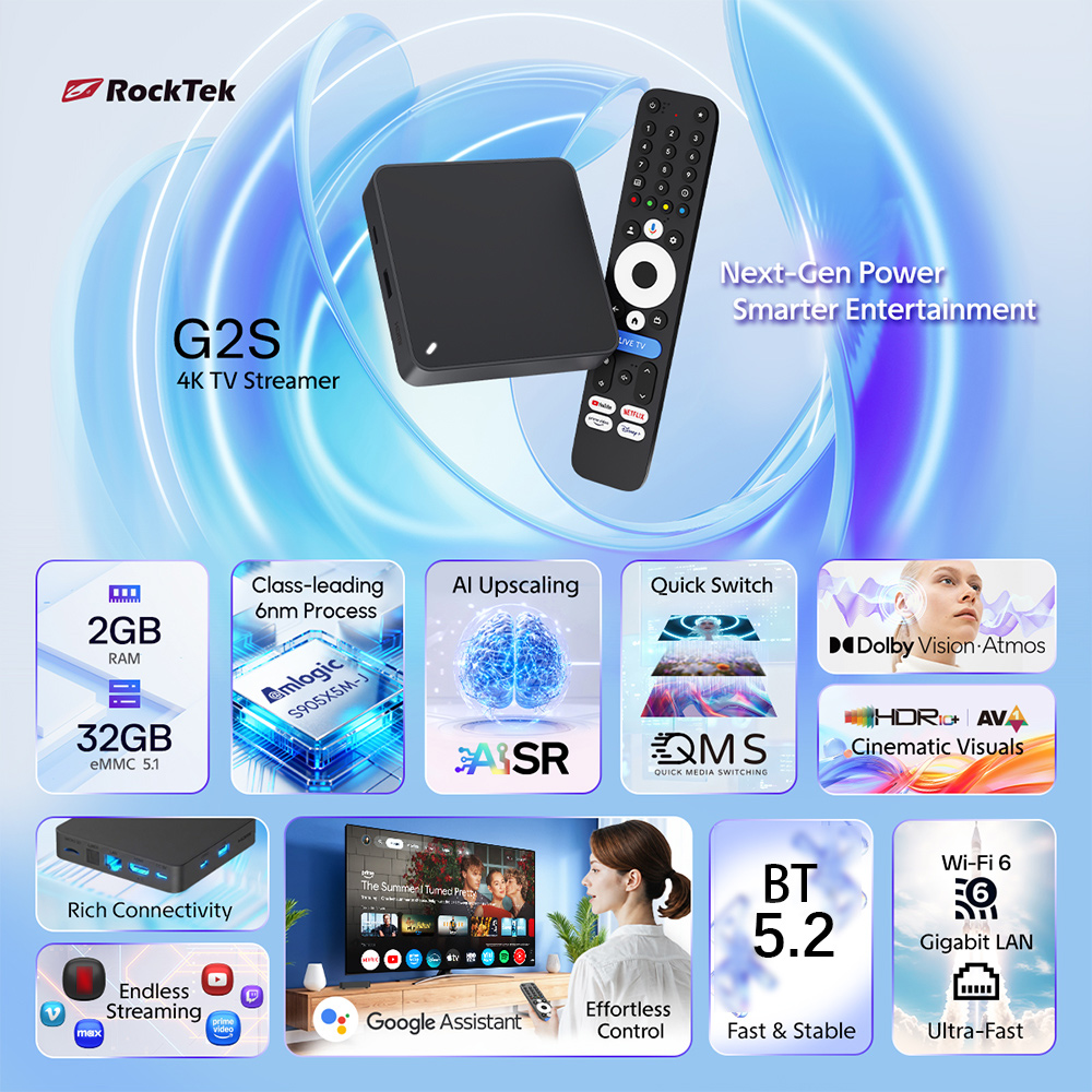 RockTek G2S UHD Google TV Box  – Home Cinema Dolby Atmos recenzja i cena
